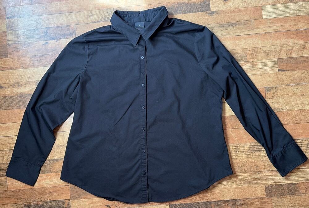Worthington Womens Button Up Blouse Shirt Long Sleeve Black Sz XL